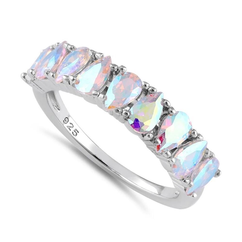 Sterling Silver Pear-Shaped Light Mystic Topaz Ring New